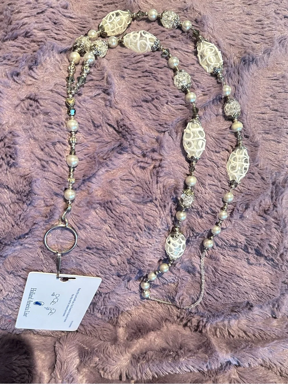 LANYARD Custom Ordered Crystal Silver Pearl use Badges, Cards, Cruise Nurse ❤️ - Picture 13 of 15